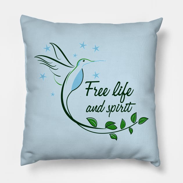 Hummingbird Free Life and Spirit typography Pillow by oknoki