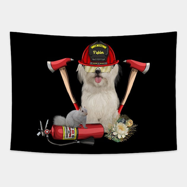 Funny cute firefighter dog Tapestry by Nicky2342