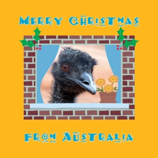 Merry Christmas from Australia with Emu in Window T-Shirt