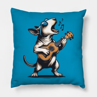 Dog Playing Guitar Singing Bull Terrier Funny Pillow