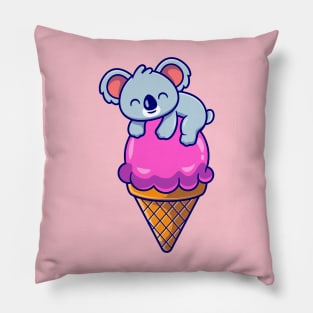 Cute Koala On Ice Cream Cone Cartoon Pillow