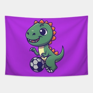 Cute dinosaur playing football Tapestry