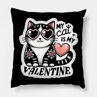 My Cat is My Valentine - Cute Cat in Heart Sunglasses Pillow