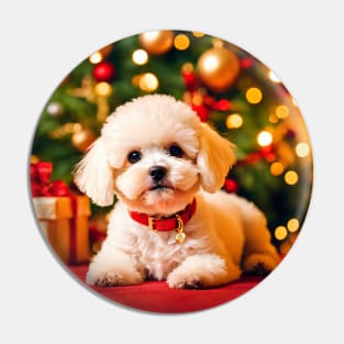 Bichon Frise Puppy Dog by Christmas Tree Pin