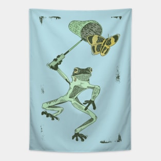 Cute frog catching butterflies Tapestry