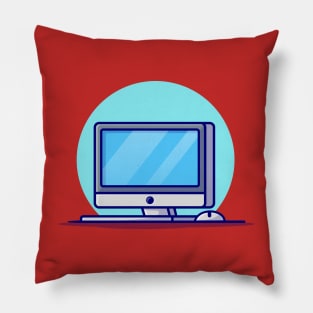 Computer Desktop With Mouse Cartoon Vector Icon Illustration (2) Pillow