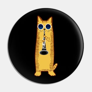 Cool Hippy Hipster Cat Playing The Clarinet Pin