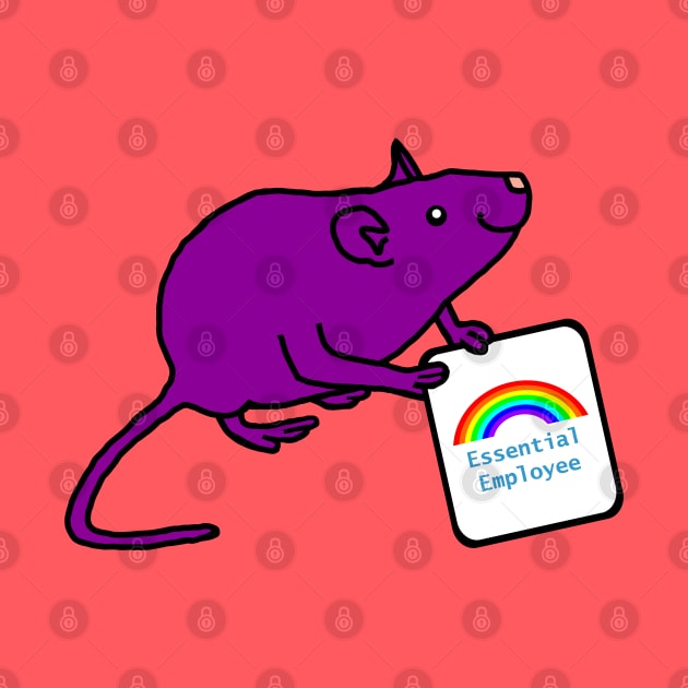 Purple Rat with Essential Employee Rainbow Sign by ellenhenryart