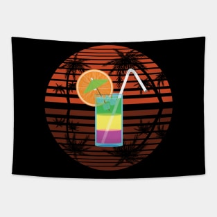 Cocktail Glass and Sunset Vintage Print Tapestry