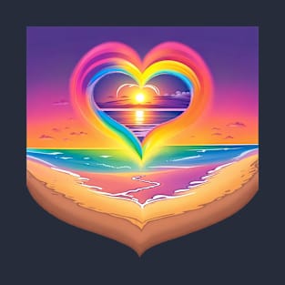 Rainbow Beach Walk Heart Sunset Tee - Haloed Footsteps T-Shirt