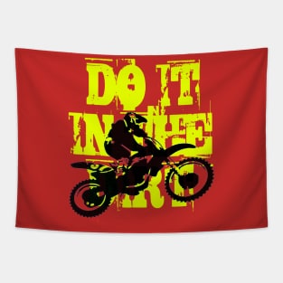 Do It In The Dirt Motorcross Silhouette Yellow Text Tapestry