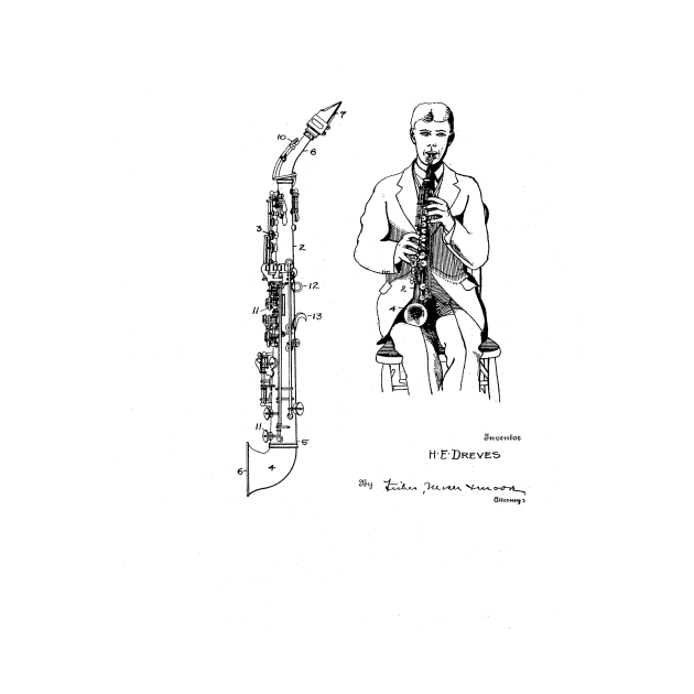 saxophone vintage patent drawing by skstring