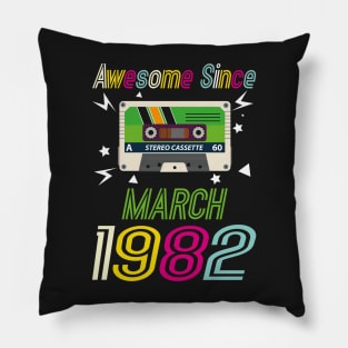 Funny Birthday Quote, Awesome Since March 1982, Retro Birthday Pillow