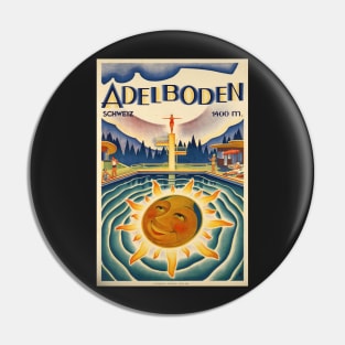 Adelboden, Switzerland, Vintage Travel Ski Poster Pin