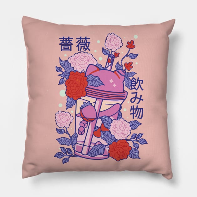 Kawaii Japanese Floral Cat Bubble Tea Pillow by Sugoi Otaku Gifts