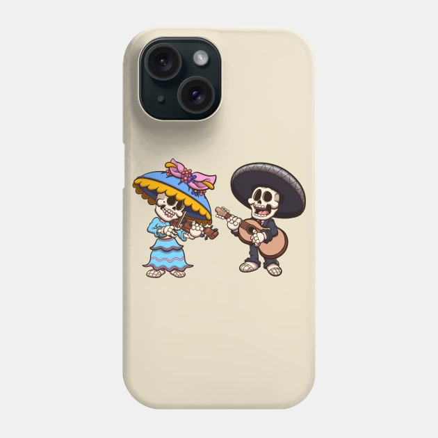 Mexican Mariachi And Catrina Skeleton Playing Music Phone Case by TheMaskedTooner