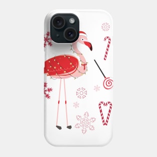 Flamingo with Christmas candy and snowflakes Phone Case