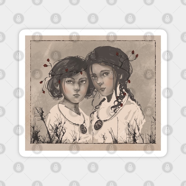 Sisters Vintage Illustration Magnet by Nekoyukki