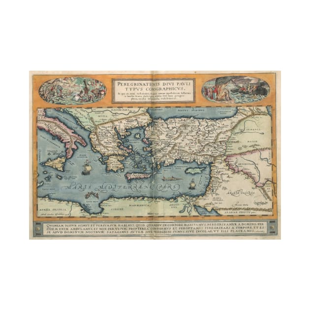 Vintage Map of The Mediterranean (1584) by Bravuramedia