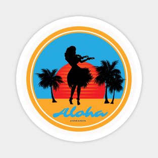 Hula Girl Dancing the Hula with Sunset Color Wht Magnet