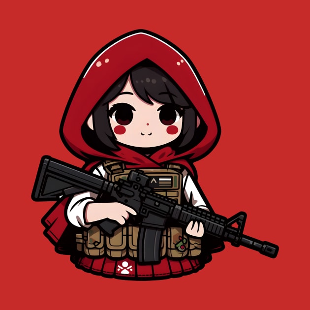 Tactical Little Red Riding Hood Adventure Tee: Where Fairytales Meet Bold Style by Rawlifegraphic