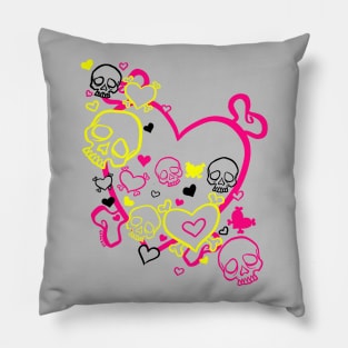 Heart Skull Swirl (Dark Version) Pillow