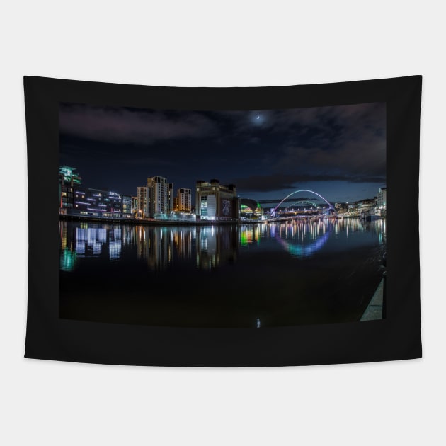 Newcastle quayside at night lit up Tapestry by tynesidephotos