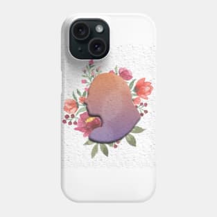 Woman with flowers as a pattern and white background Phone Case