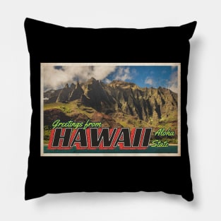 Greetings from Hawaii - Vintage Travel Postcard Design Pillow