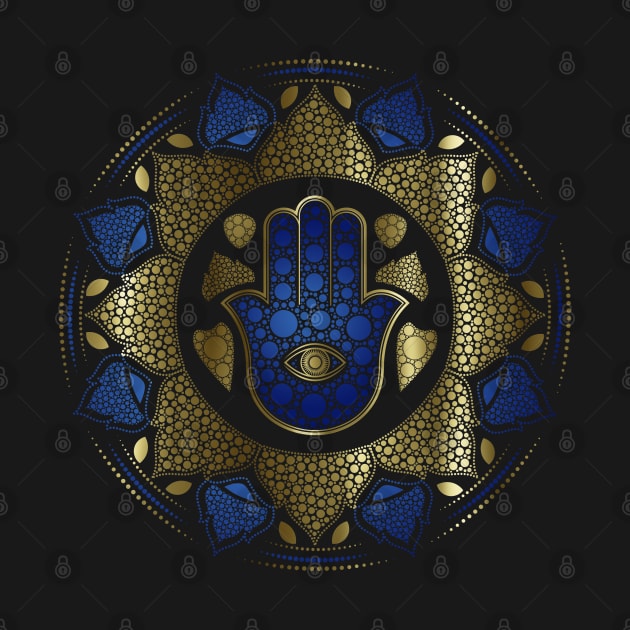 Hamsa Hand - Hand of Fatima in Lotus dot art by Nartissima