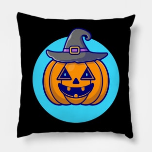 Cute Witch Pumpkin Halloween Cartoon Vector Icon Illustration Pillow