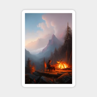 Wanderlust: A Cozy Night by the Campfire Digital AI Art Magnet