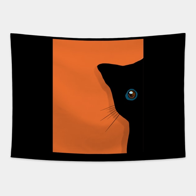 Shy Black Cat Tapestry by thecolddots