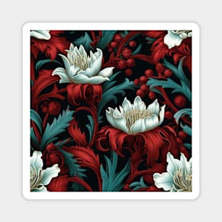 Dutch Nocturne: Luminous Floral Pastoral on Black Canvas Magnet