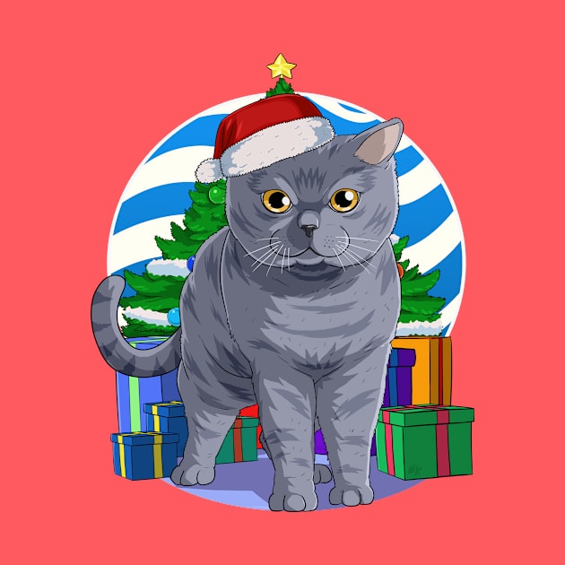 British Shorthair Cat Santa Christmas Gift by Noseking