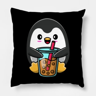 Cute Penguin Loves Bubble tea Pillow