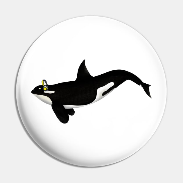 Killer Whale Wearing Headphones Pin by mailboxdisco