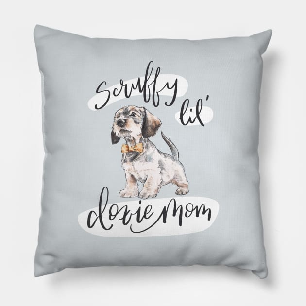 Scruffy Doxie Mom Pillow by stuckyillustration