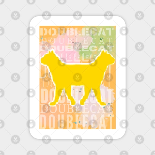 Two-headed cat, silhouette of a two-headed cat on a colored background with inscriptions Magnet by PopArtyParty