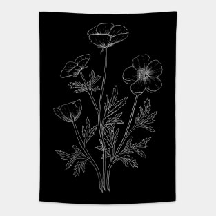 Buttercups Line Art Black Background Tapestry