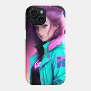 Abstract Retrowave Anime Style Girl, Sticker, Tshirt and Accessories Phone Case