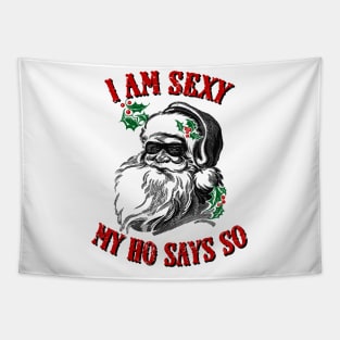 Funny Retro Santa Christmas Pun, I Am Funny My Ho Says So Tapestry