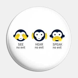 See no evil, Hear no evil, Speak no evil, Monkey Cartoon Pin