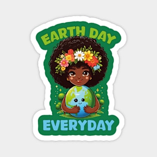 Earth Day Everyday Cute Afro Hair Girl Earth Day 2024 Kids Magnet