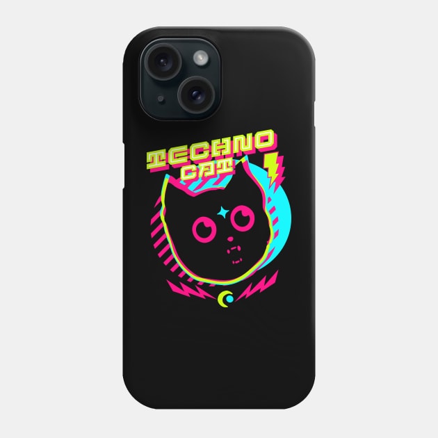 TECHNO - TECHNO CAT (lime/pink/blue) Phone Case by DISCOTHREADZ 