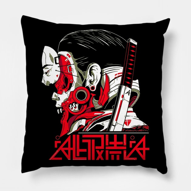 Vaporwave Cyberpunk Aesthetic Samurai Pillow by OWLvision33