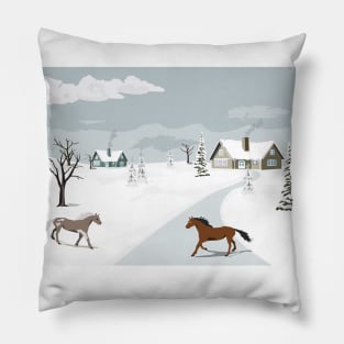 horses and winter Pillow