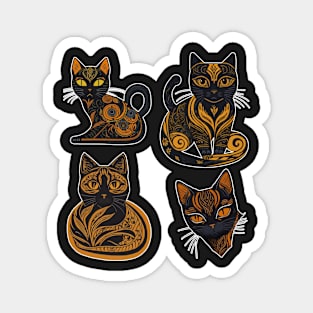 4 Egyptian abstract Cat art design Magnet