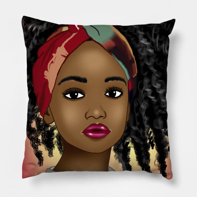 cute black girl digital art drawing Pillow by Spinkly Creations 