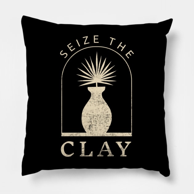 Seize The Clay Funny Pottery Lover Pillow by Visual Vibes